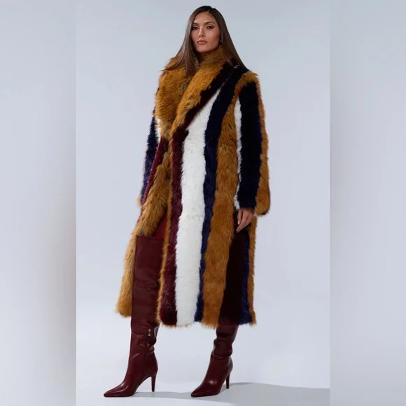 NWT AKIRA Striped Faux Fur Coat 1X/2X - Picture 6 of 11